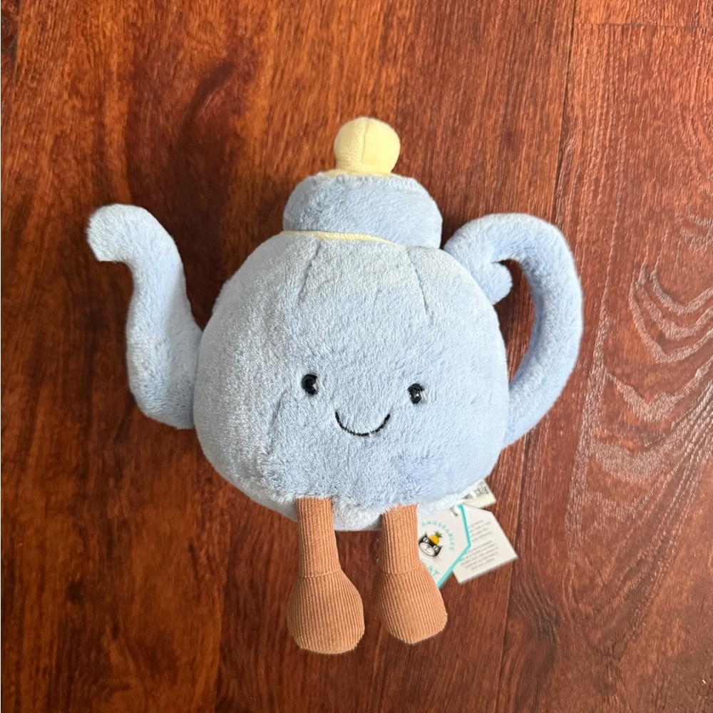 Jellycat Blue and Tan Stuffed Animal Teapot